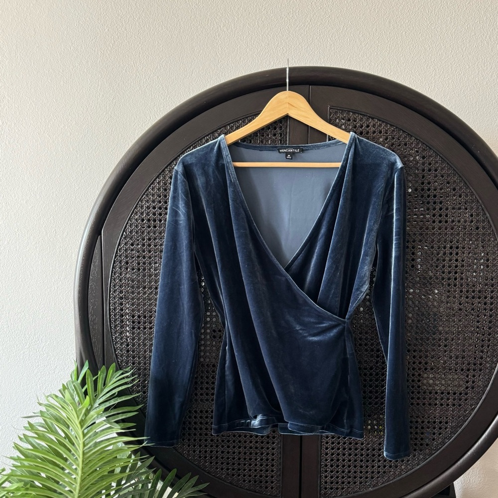 J Crew Mercantile Velvet Faux Wrap Long Sleeve Top